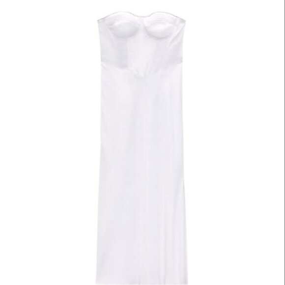NEW ZARA RHINESTONE CORSET MIDI DRESS OYSTER WHITE | 1165/152 - Picture 1 of 15